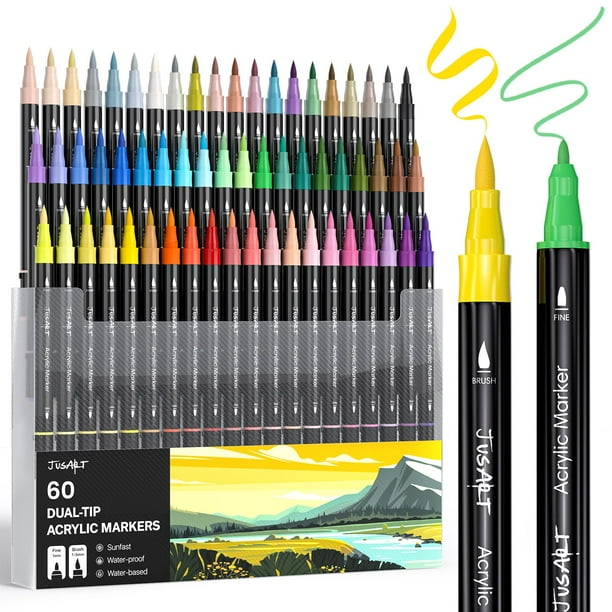 Bolígrafos de pintura acrílica JusArt, 60 colores, doble punta, para material de arte