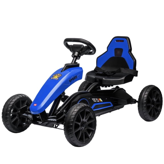 Blue Pedal Go Kart for Kids with Swing Axle and Shock-Absorbing Wheels