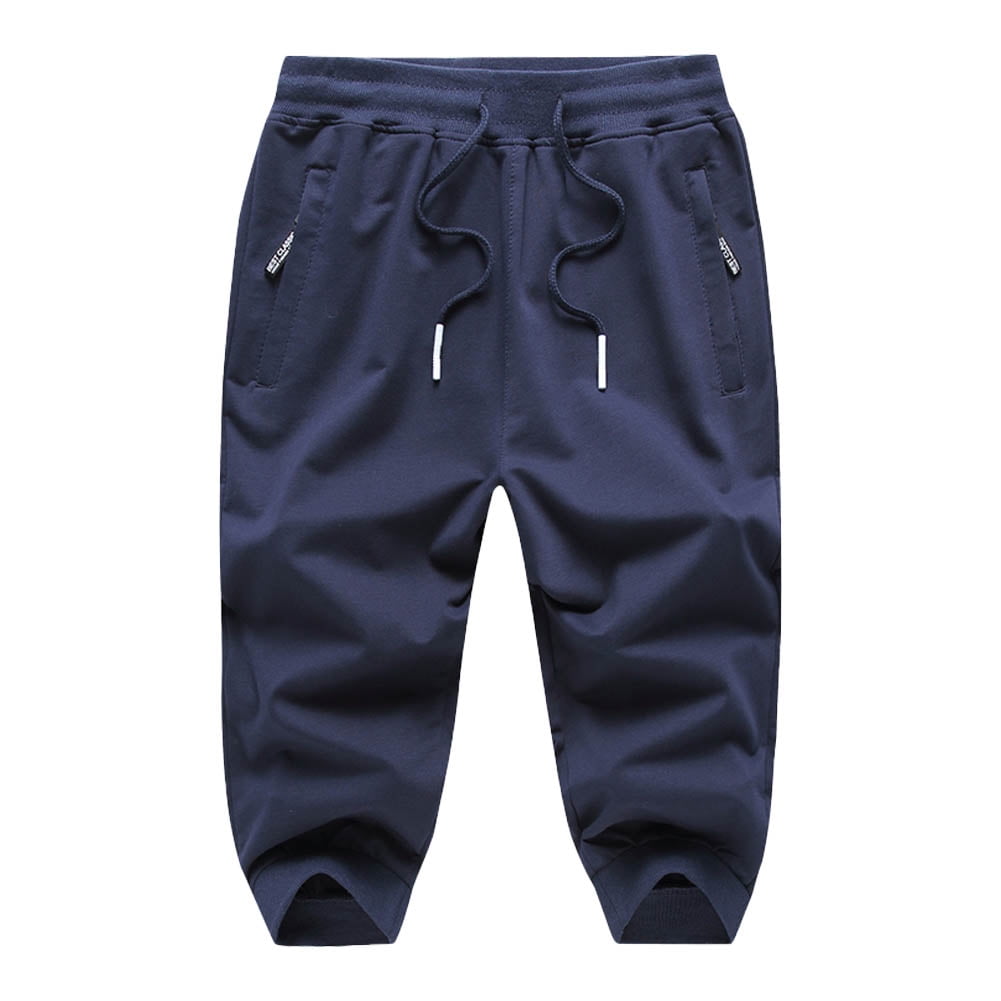 Satankud Men's Shorts Cotton 3/4 Capri Pants Casual Drawstring Zipper ...