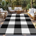 thumbnail image 2 of Black White Plaid Outdoor Rug for Patio/Deck/Porch, Non-Slip Large Area Rug 5 x 7 Ft, Farmhouse Modern Abstract Art Buffalo Indoor Outdoor Rugs Washable Area Rugs, Camping Rug Carpet Runner, 2 of 8