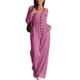 thumbnail image 2 of TEAJOPSUU Women's Fall Winter Cargo Jumpsuits Casual Long Sleeve V Neck Button Down Wide Leg Jumpsuits with Pockets Chest Flap Pockets Pink, 2 of 8