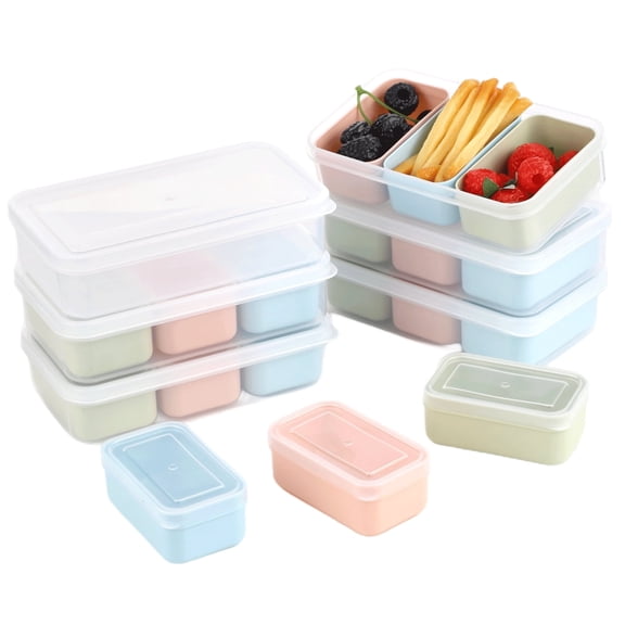 6 Set Snack Containers, Snack Boxes with 3 Removable Compartments, Stackable Meal Prep Boxes, Reusable Food Storage Containers with Lids, Safe for Fridge, Dishwasher, Microwave