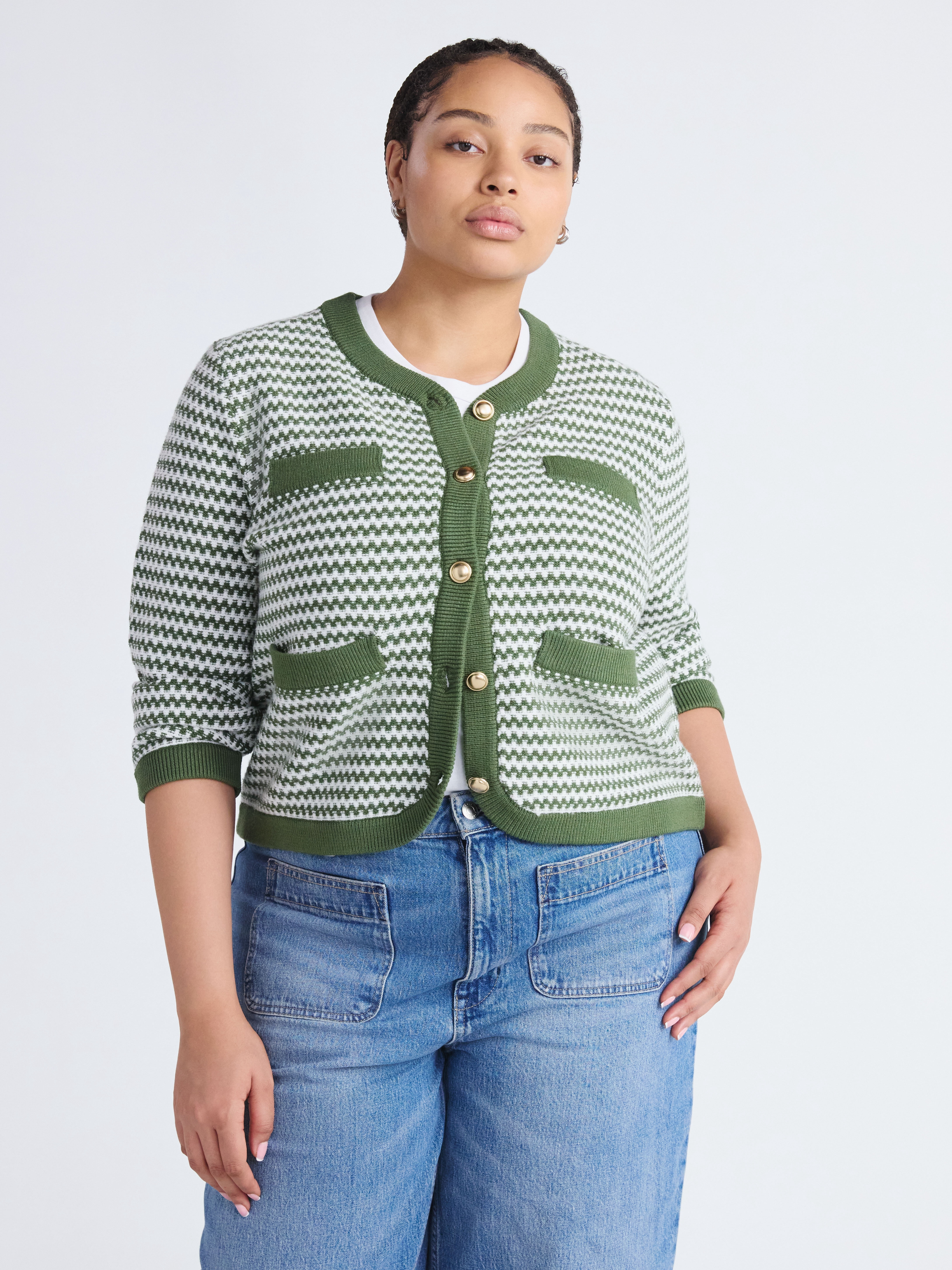 Free Assembly Women's and Women's Plus Textured Cardigan Sweater with Welt Pockets, Lightweight, Sizes XS-4X