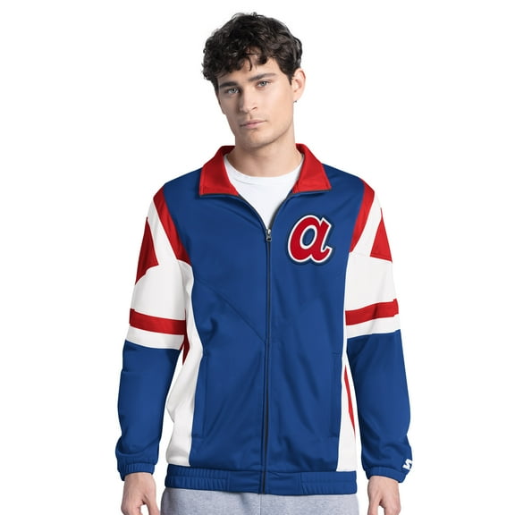 Men's Starter Royal/Red Atlanta Braves Contender Tricot Full-Zip Track Jacket