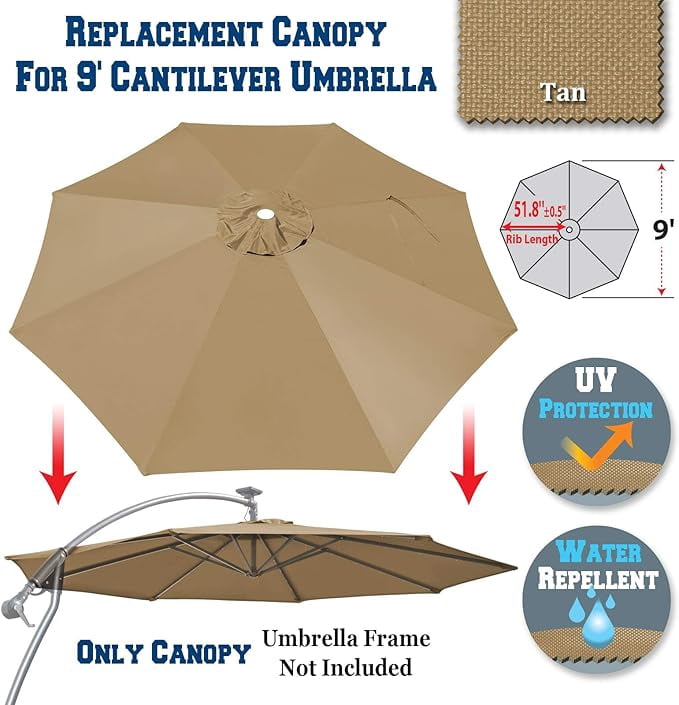 9ft Umbrella Top Cover Only Canopy 8rib Patio Replacement Canopy Outdoor (Canopy Only)