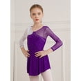 thumbnail image 2 of Yhong Kids Girls Long Sleeves Glitter Rhinestone Figure Skating Dress Dance Performance Costume Purple 14, 2 of 7