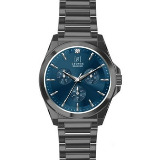 George Men's 41mm Gunmetal Tone Blue Dial Genuine Diamond Bracelet