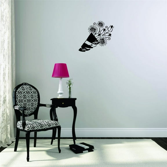 Bouquet Of Flowers Vinyl Wall Decal for Home - Be Happy Love Sign Joy Free The Life Cute Wall Decal Bedroom Living Room Entry - Removable High Tact - Size: 12 In x 12 In