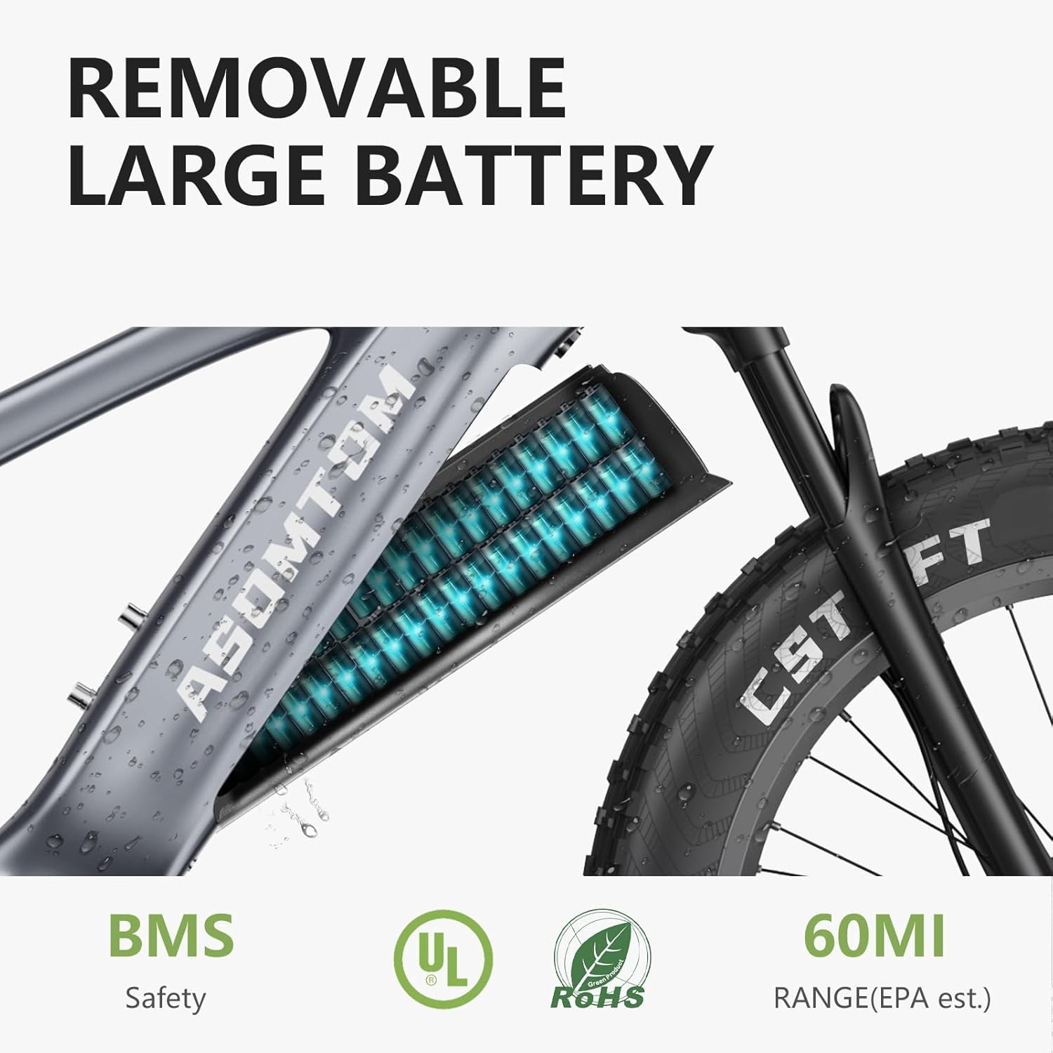 ASOMTOM ，26" x4.0 Fat Tire Electric Bike for Adults, 750W Motor 28+MPH, 48V 15Ah Removable Battery, Shimano 7-Speed, Suspension Fork, Cruise Control - Electric Mountain Bicycle