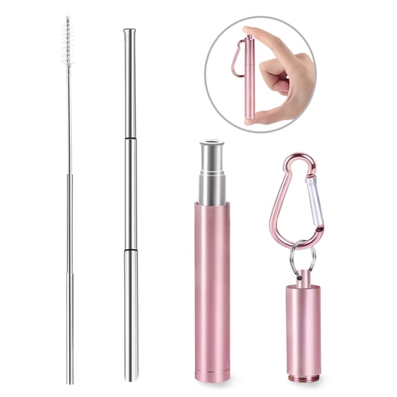 Reusable Metal Straw with Case, Collapsible Telescopic Straw with Cleaning Brush - BPA Free Eco-Friendly Stainless Steel