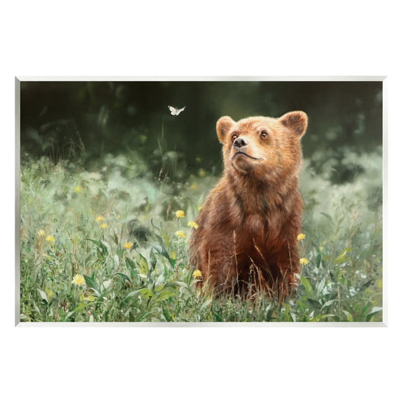 Stupell Industries Bear & Butterfly in Meadow Animals & Insects Photography Unframed Art Print Wall Art, 15 x 10