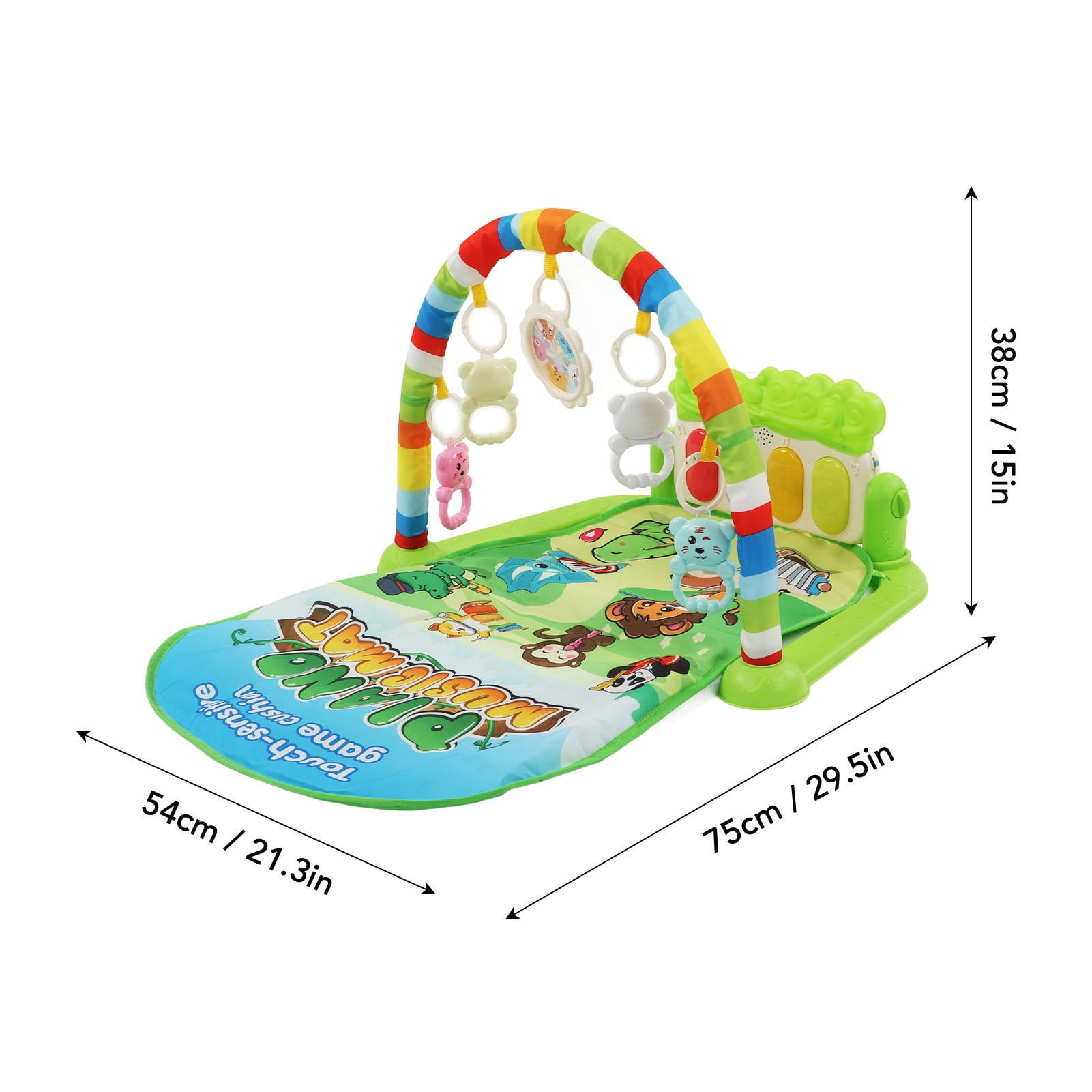 LAZIOEGR Musical Baby Gym Mat with Piano, Sound & Light Play, Removable Arch, Eco‑Friendly Fabric – Green