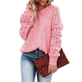 thumbnail image 2 of iOPQO sweaters for women Womens Off Shoulder Tops Long Sleeve Knit Shirt Crew Neck Pullover Sweater Jumper Tops Casual Warm Sweater Women's Pullover Sweater Pink XL, 2 of 6
