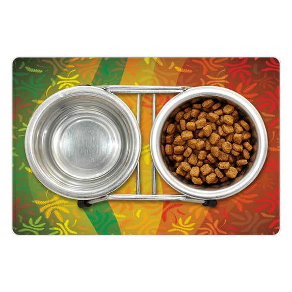 Floral Pet Mat for Food and Water, Abstract Autumn Composition with Deciduous Tree Leaves Foliage Changing Seasons, Non-Slip Rubber Mat for Dogs and Cats, 18" X 12", by Ambesonne