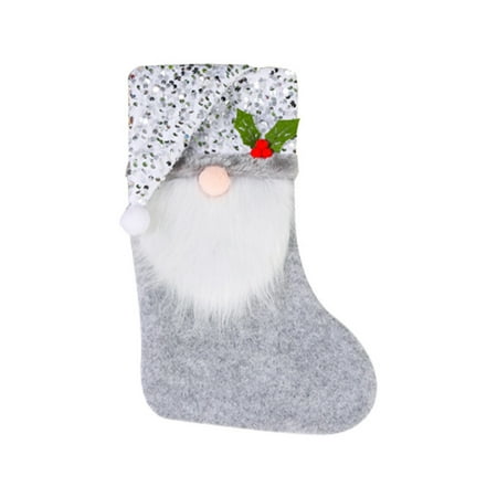 

UDIYO Christmas Stocking Sequins Hat Santa Claus/Faceless Gnome White Whiskers/Braid Cute Reusable Scene Layout Delicate Hanging Xmas Tree Gift Bag Pendant Party Favors