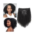 thumbnail image 2 of Afro Kinky Curly Clip In Hair Virgin Remy 100% Human Hair 8pcs 120g/set Natural Color, 2 of 6