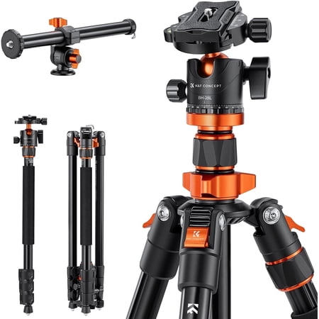 K&F CONCEPT 2m/78" Overhead Aluminum DSLR Tripod Compact Portable Vlog Tripod Monopod 22lbs/10kg Load with Rotatable 360° Center Column K234A7+BH-28L