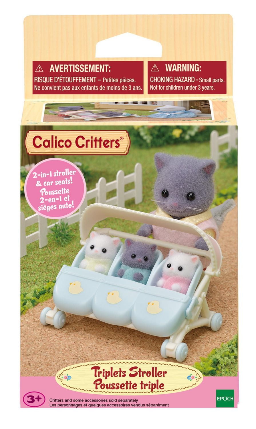 Calico Critters Triplets Stroller, Dollhouse Accessory Set for Triplet Figures