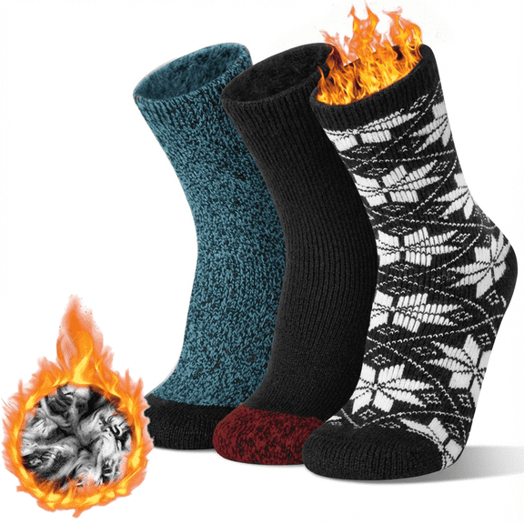 Loritta 3 Pairs Thermal Socks for Women, Winter Thick Warm Heated Boot Crew Socks Size 5-11