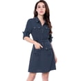 thumbnail image 1 of Vestido camisero con cinturón Allegra K Azul XL, 1 of 6