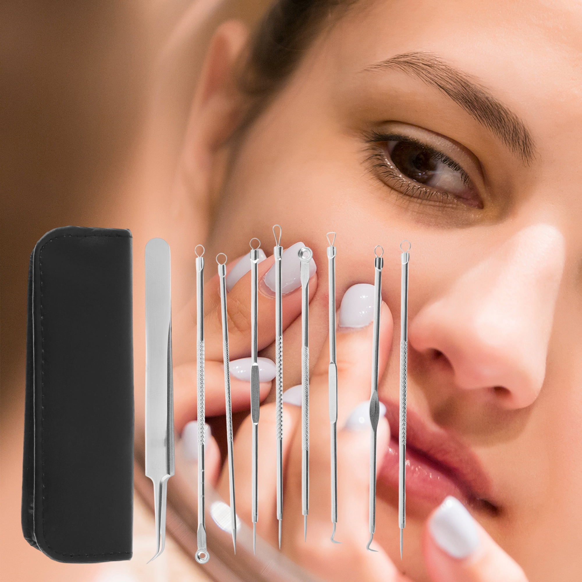 Unique Bargains Portable Diagonal Clamp Pimple Extractor Tool Kit Silver Tone 1 Set