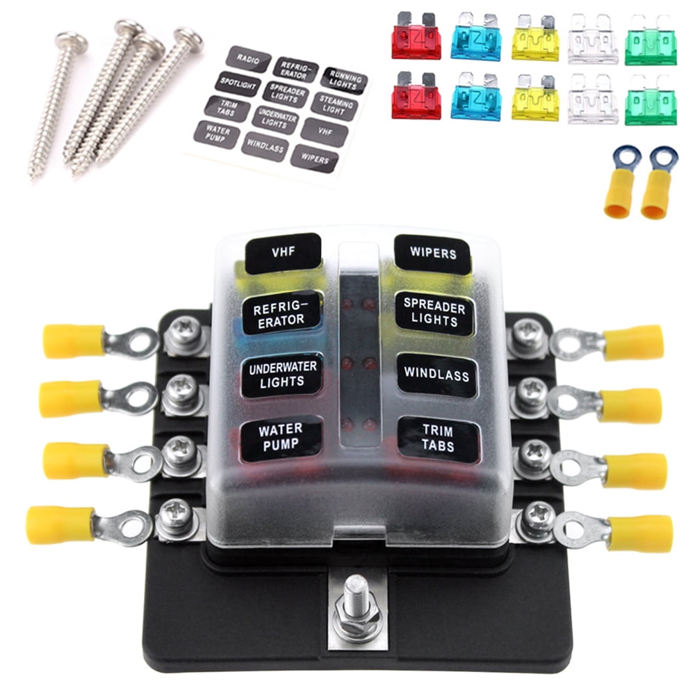 Everrich 6 Way Fuse Block Blade Fuse Box Holder-6 Circuit Car Fuse Block Waterproof with 20Pcs Fuse And LED Indicator Protection Cover-For 12V/24V Automotive Truck Boat Marine Bus RV Van Vehicle 