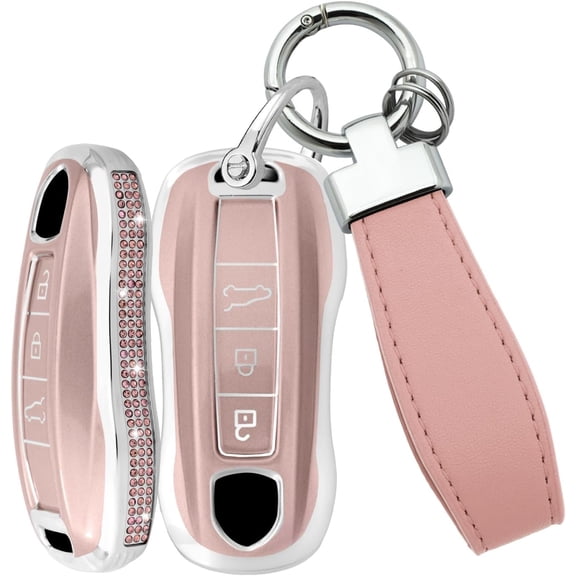 Key Fob Cover Compatible with Porsche Panamera Cayenne Taycan 911 Carrera 2017-2025 Keychain Case Holder Protector,new style-3-btn-pink