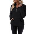 thumbnail image 3 of Women's Mock Neck Quarter Zip Fleece Sweatshirt, Soft Plush Pullover with Front Pockets, Cozy Winter Sweater for Cold Weather, Casual Daily Wear and Holiday Gatherings Black L, 3 of 6