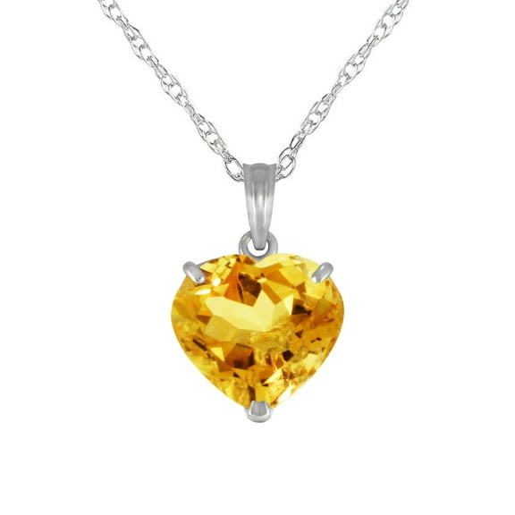 Galaxy Gold 14K White Gold 3.1 Carat Natural Heart-Shaped Citrine Pendant Necklace - November Birthstone - Warmth & Prosperity - 16" to 24" - Fine Jewelry for Women
