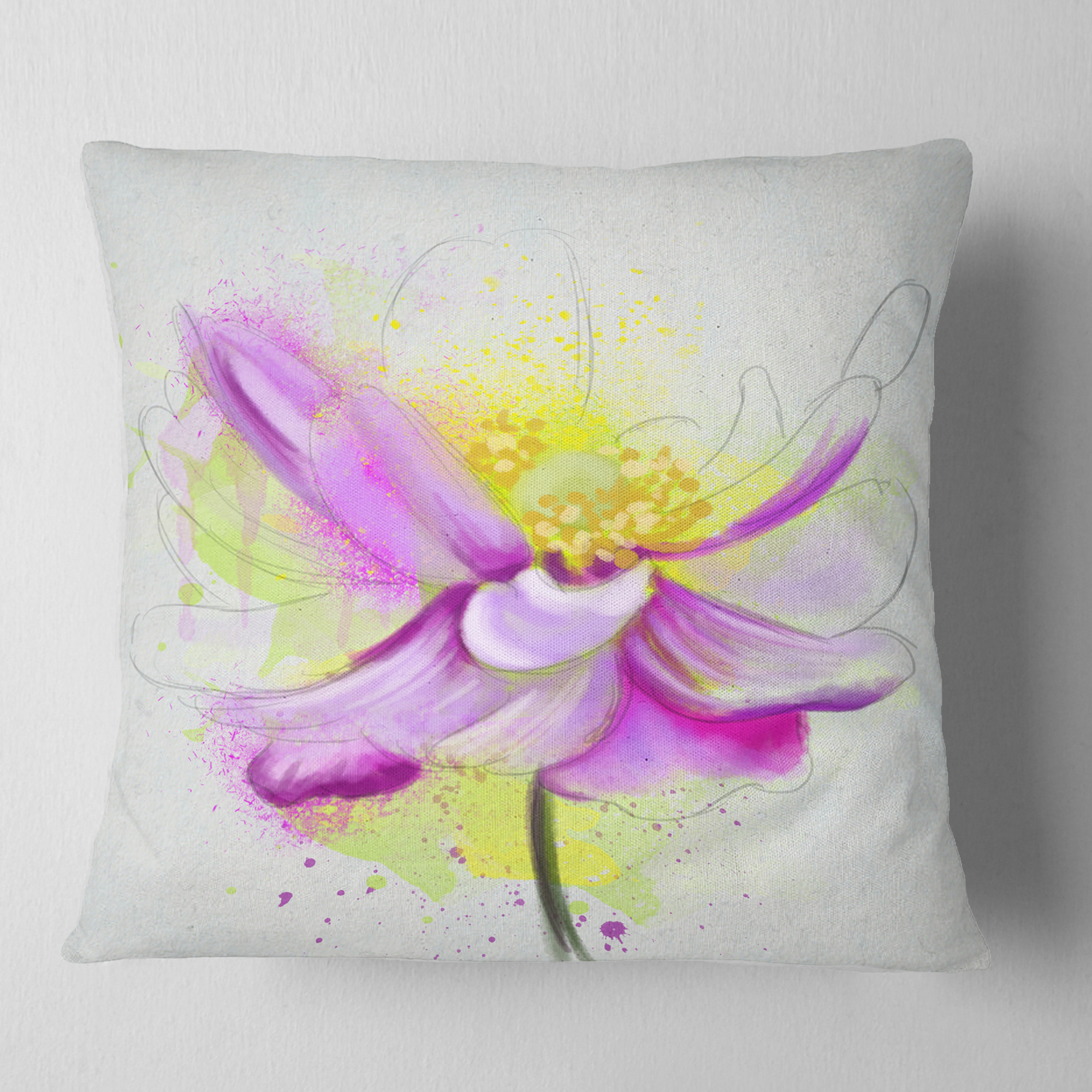 Designart Beautiful Purple Flower with Yellow - Flowers Throw Pillowwork - 16x16