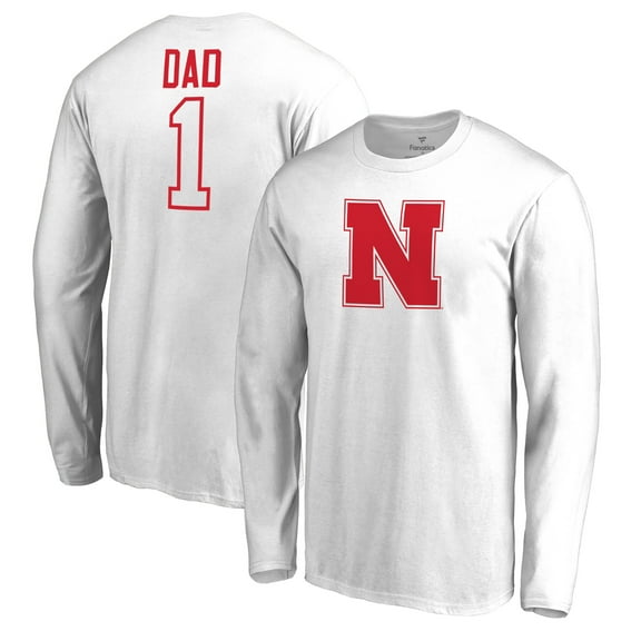 Men's White Nebraska Huskers #1 Dad Long Sleeve T-Shirt