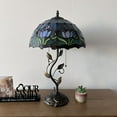 thumbnail image 4 of Tiffany Table Lamp Blue Purple Stained Glass Tulips Iron Metal Leaves Bronze Base Included LED Bulbs for Living Room Dining Room Bedroom Bedside 14"W*14"D*24"H, 4 of 5