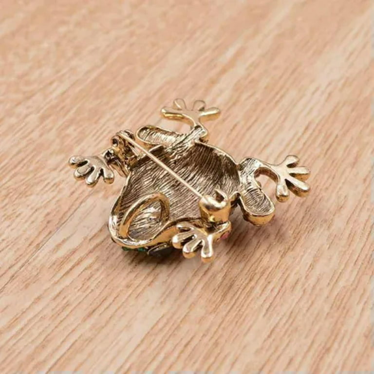 WBQF Vintage Rhinestone Frog Brooches for Women Fashion