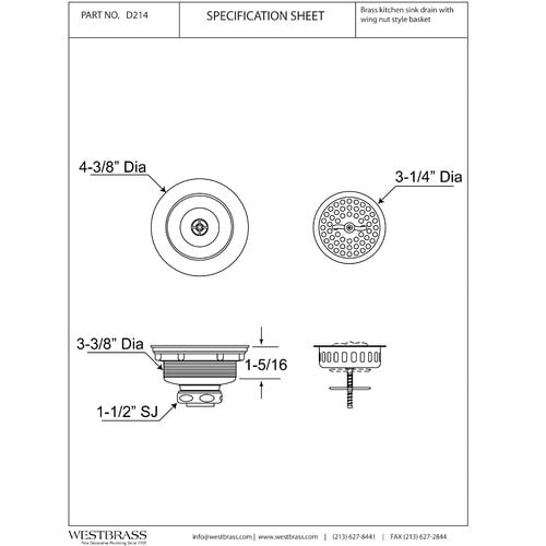 Westbrass Wing Nut Style Large Kitchen Sink Basket Strainer, Satin Nickel, D213-07