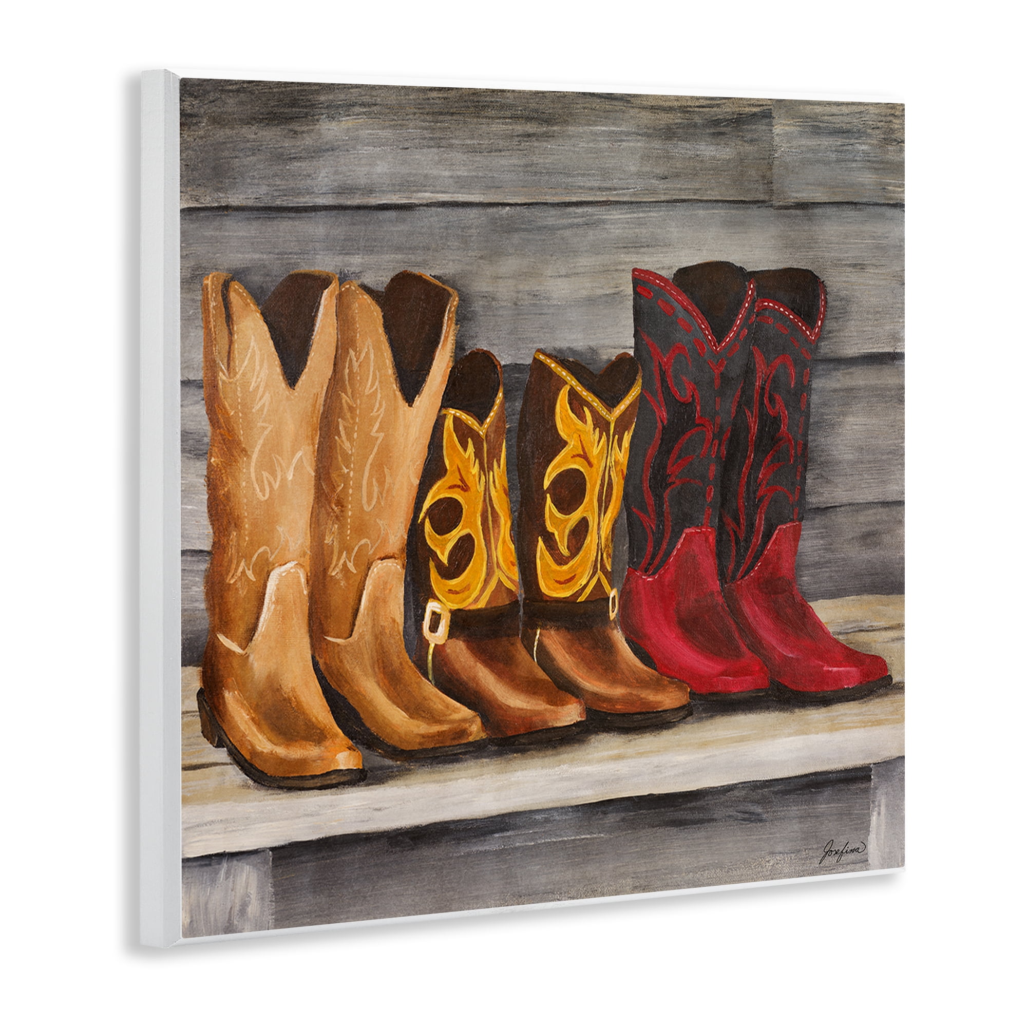 Stupell Industries Lined Up Cowboy Boots Entertainment Painting Unframed Art Print Wall Art, 12 x 12