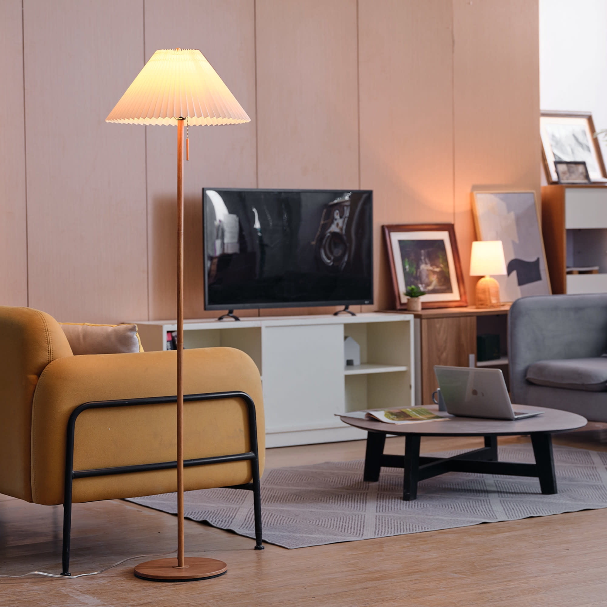 Globe Electric 91006581 Oren 62" Tall Torchiere Floor Lamp - Wood Toned