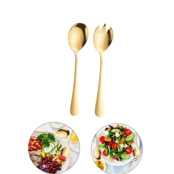 QZS Salad Serving Utensils Set,Stainless Steel Hostess Flatware Set for Home,Golden Portable Dinner Spoons for Fruit,Dessert,Appetizer