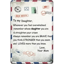 to My Daughter from Mom Vintage Tin Sign Letter Printed Rustic Sign Dad Mom for Daughter's Air Mail Sign Positive Encourage and Love Daughter's Wall Art Gift Birthday Gift 12x8 inches