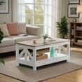 thumbnail image 2 of Homall 39" 2-Tier Farmhouse Coffee Table Wood Center Table with Storage Shelf for Living Room, Oak & White, 2 of 7