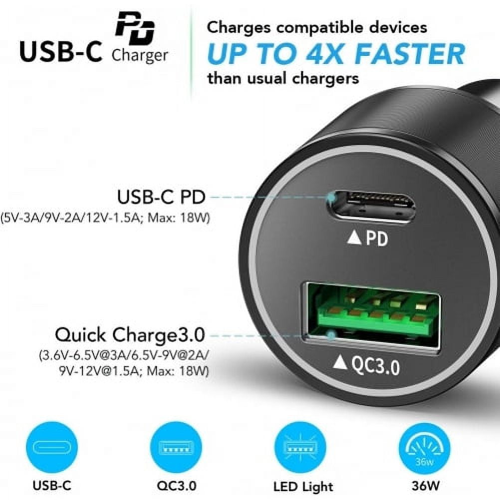 Quick Car Charger for Nokia G50/G10/G20 - 36W 2-Port USB Cable Type-C PD Power Adapter DC Socket for Nokia G50/G10/G20