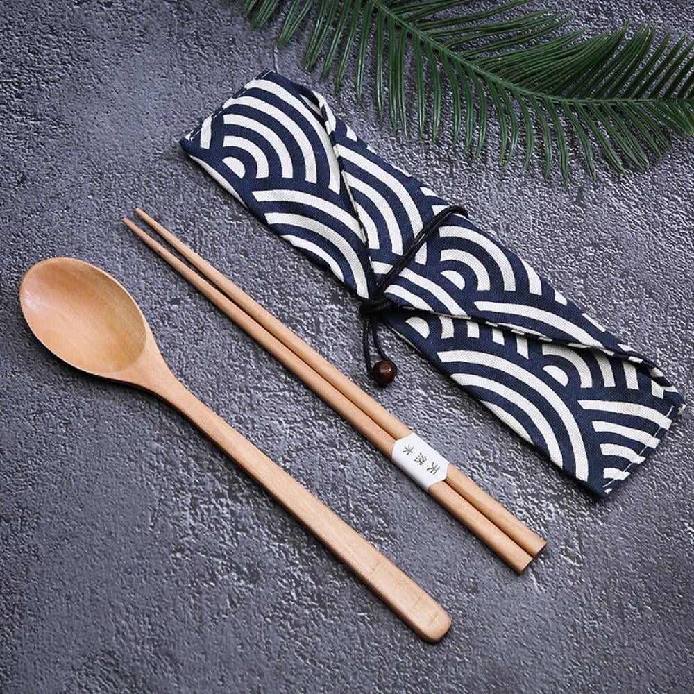 Creative Chinese Korean Wooden Chopsticks Spoon Cutlery Tableware Storage Bag 