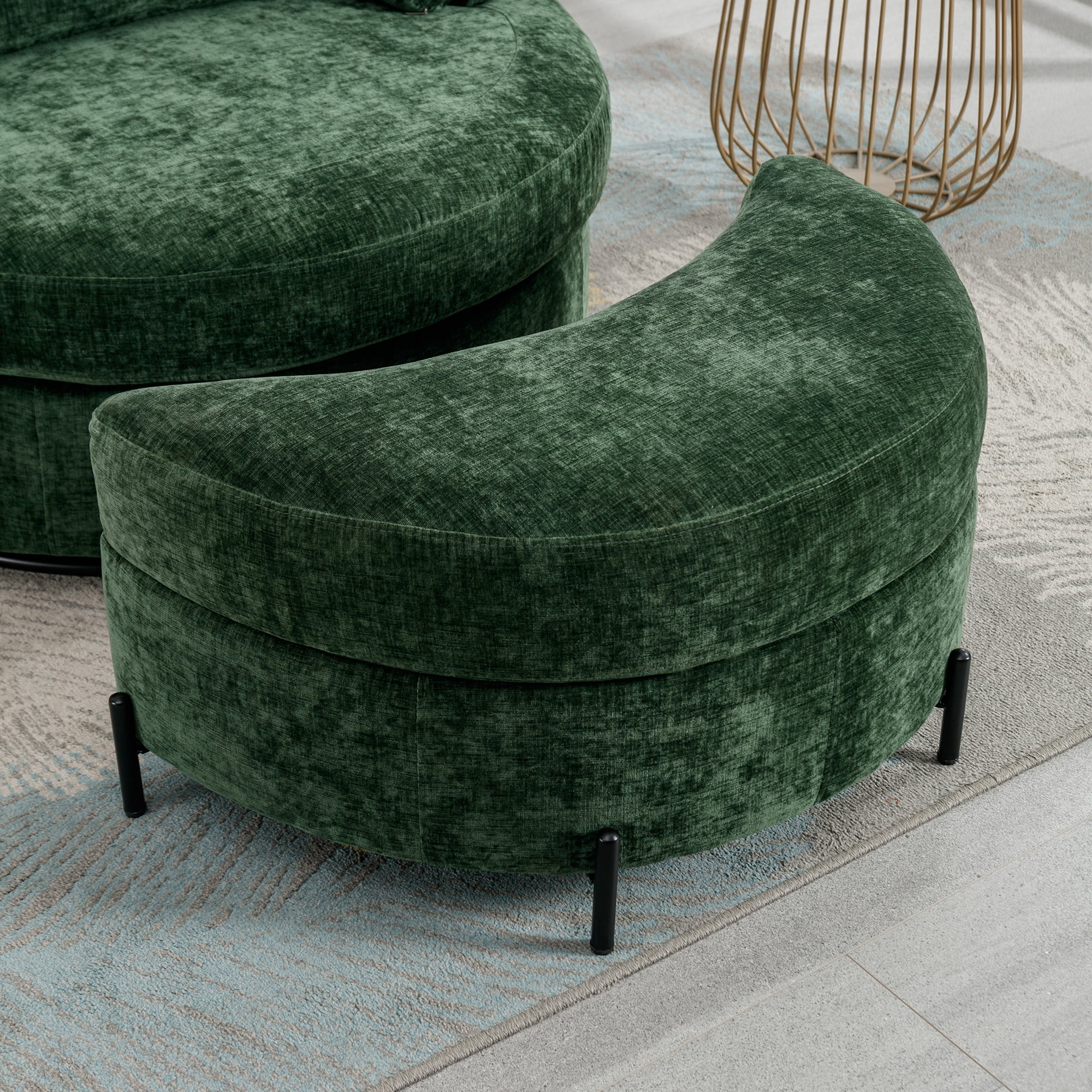 Aukfa 33" Storage Ottoman, Convertible Bench, Side Table for Living Room, Half Moon Shape, Green