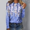 thumbnail image 2 of IROINID en Solde T-Shirt à Manches Longues en Polyester pour Femmes Confortable Dames Col Rond Hauts Amples T-Shirts Imprimés Blouse, Bleu Foncé, 2 of 5