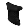 thumbnail image 4 of DuoJiaJ Women 2025 Summer Off Shoulder Cropped Tops One Shoulder Pleated Asymmetric Outing Tank Top Workout Tank Tops Women, 4 of 4