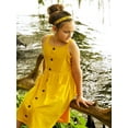 thumbnail image 6 of Oudiya Girls Spaghetti Strap Button Down Sleeveless Summer Casual Sundress A-Line Dress with Pockets Mustard for 5-6Y, 6 of 9