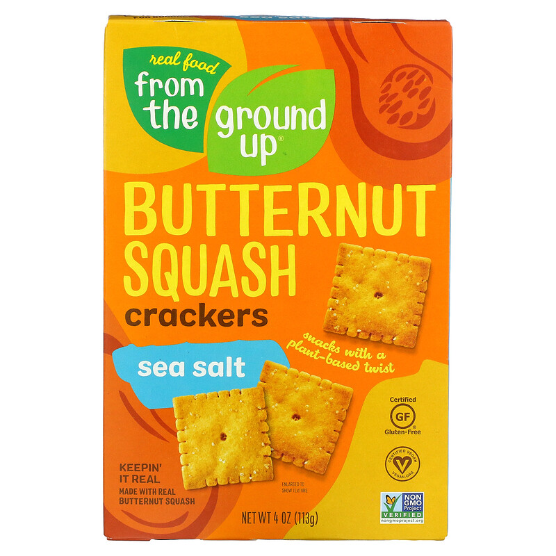 From The Ground Up, Butternut Squash Crackers, Sea Salt, 4 oz Pack of 2