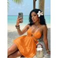 thumbnail image 4 of Womens Orange Summer Halter Mini Dress Vacation Beach Casual Skater, 4 of 7