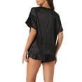 thumbnail image 3 of INSPIRE CHIC Women's Satin Pajama Set Spring Summer Short Sleeve Pullover T-shirt with Shorts Sleepwear M Black, 3 of 6