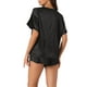 thumbnail image 3 of Conjunto de pijama de satén para mujer INSPIRE CHIC, camiseta de manga corta tipo pulóver con pantalones cortos, ropa de dormir XS negra, 3 of 6