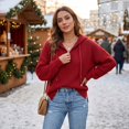 thumbnail image 5 of Women's Knit Pullover Hoodies Quarter Zip Adjustable Drawstring Solid Hooded Sweaters Fall Winter Causal Loose Sweatshirts, XL, 5 of 9